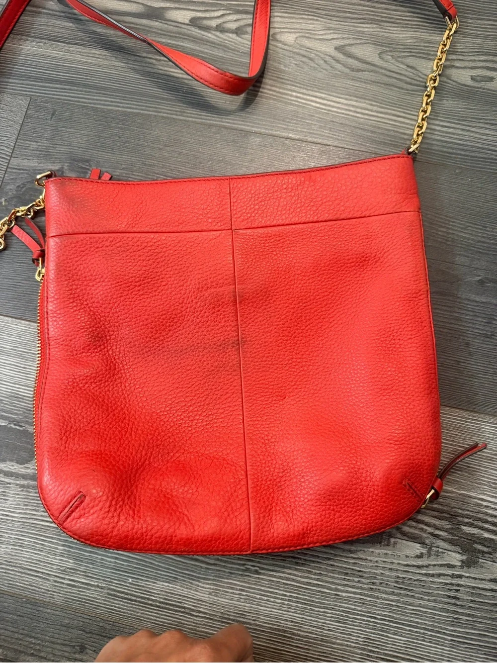 Tory Burch Vibrant Red Pebbled Leather Crossbody with Gold Logo